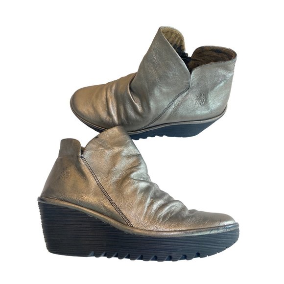 Fly London EU 41 Gold Metallic Weso Boots Booties | Leather Upper - Picture 3 of 13